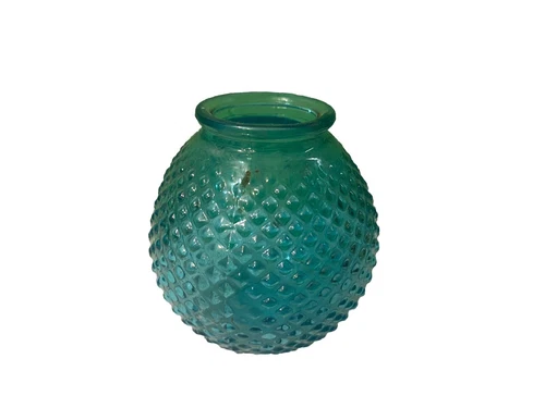 Turquoise Blue Glass Hobnail Round Miniature Vase 4 Inches Tall