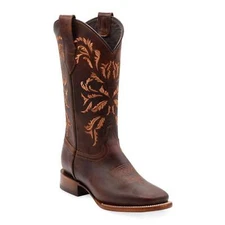Ladies Genuine Leather Olivia Wide Square Toe Western Embroidered Honey Boots