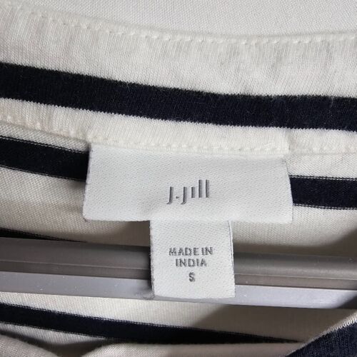 J JILL Pullover Long Sleeve Top Shirt WHITE w BLACK BROWN BLUE Stripes size S - Picture 4 of 5