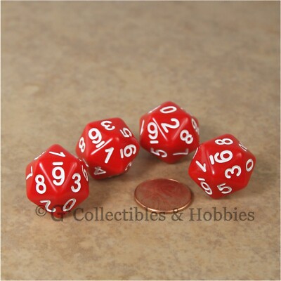 NEW Set of 4 Red D10 Twenty Sided 0 to 9 Twice Game Dice D&D RPG 20mm D10s