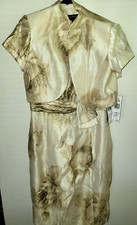 Jones New York 2 Piece Jacket Dress Short Sleeve Floral Beige Size 6 NEW