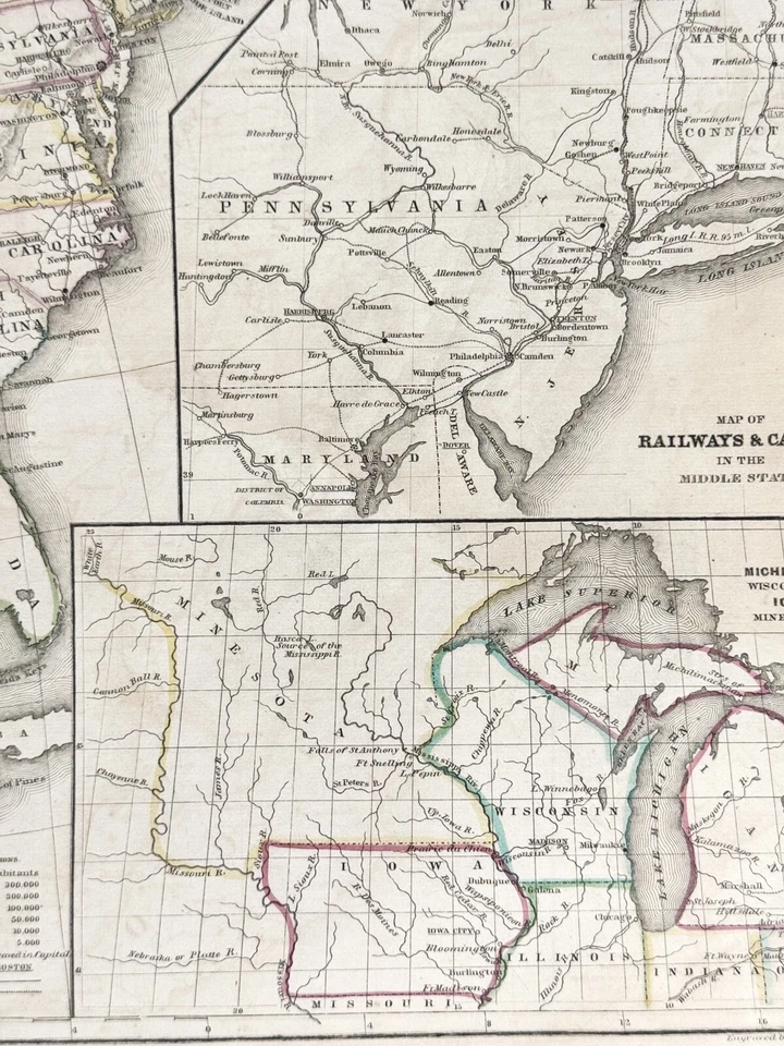 Antique 1845 William Woodbridge Color Map United States Mexico British Provinces - Image 4 of 4