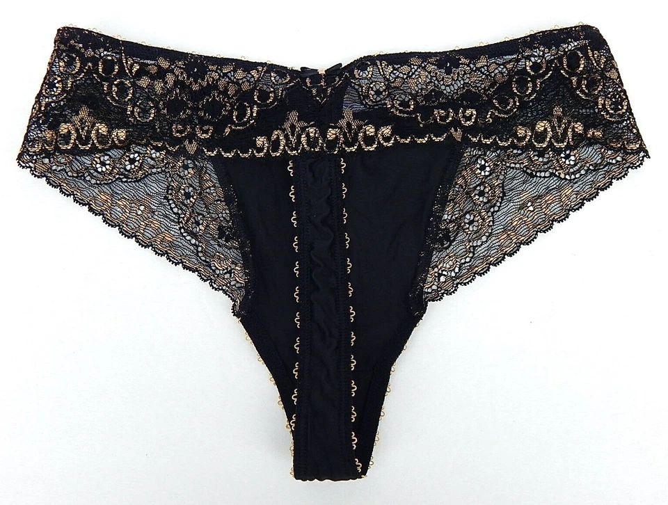 BRAGAS TANGA FANTASÍA ENCAJE NEGRO/DORADO talla S NUEVAS AUTÉNTICAS Foto 2 de 2