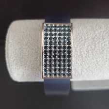 Swarovski Watch Style Bracelet With Crystals Blue Silicone Band Swan Signed