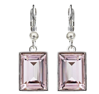 Kirks Folly Earrings Brilliant Emerald Cut Leverback Sterling Silver tone/Pink