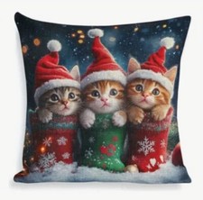 Kitty Cat Santa Christmas Double Sided Holiday Throw Pillow Cover Home Decor
