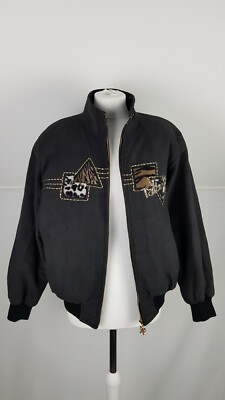 Talbots schwarze Wildlederimitat Bomber Rippbündchen Steppfutter Jacke Gr. M