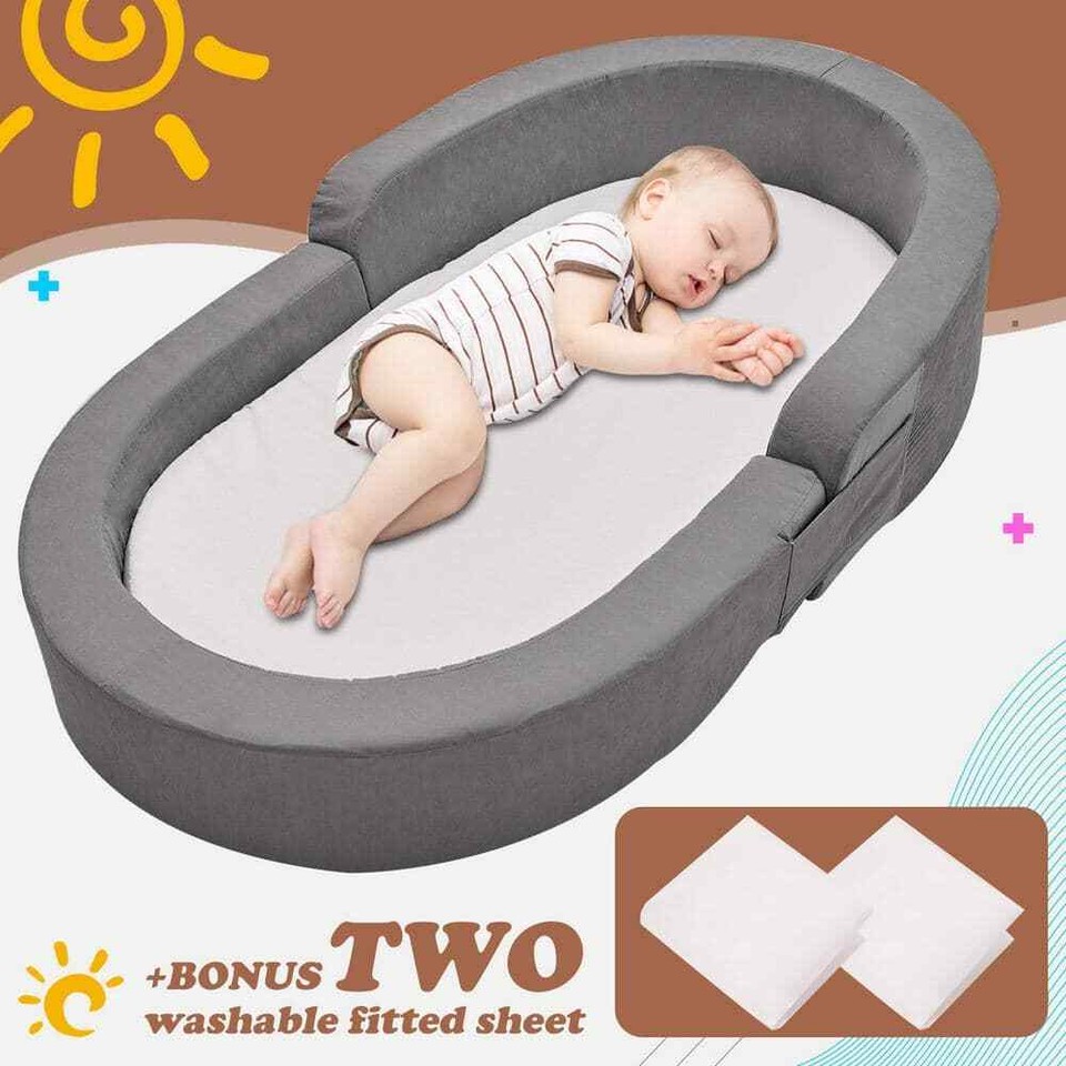 Foldable Toddler Travel Bed, 2in1 Portable Baby Floor Bed Sofa Chair