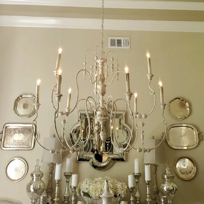 XL Horchow Candle Chandelier French Restoration Antique White