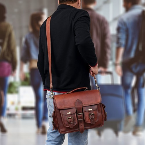 Handmade Leather Small Messenger Bag Shoulder Crossbody Bag for Men and Women - Picture 7 of 10