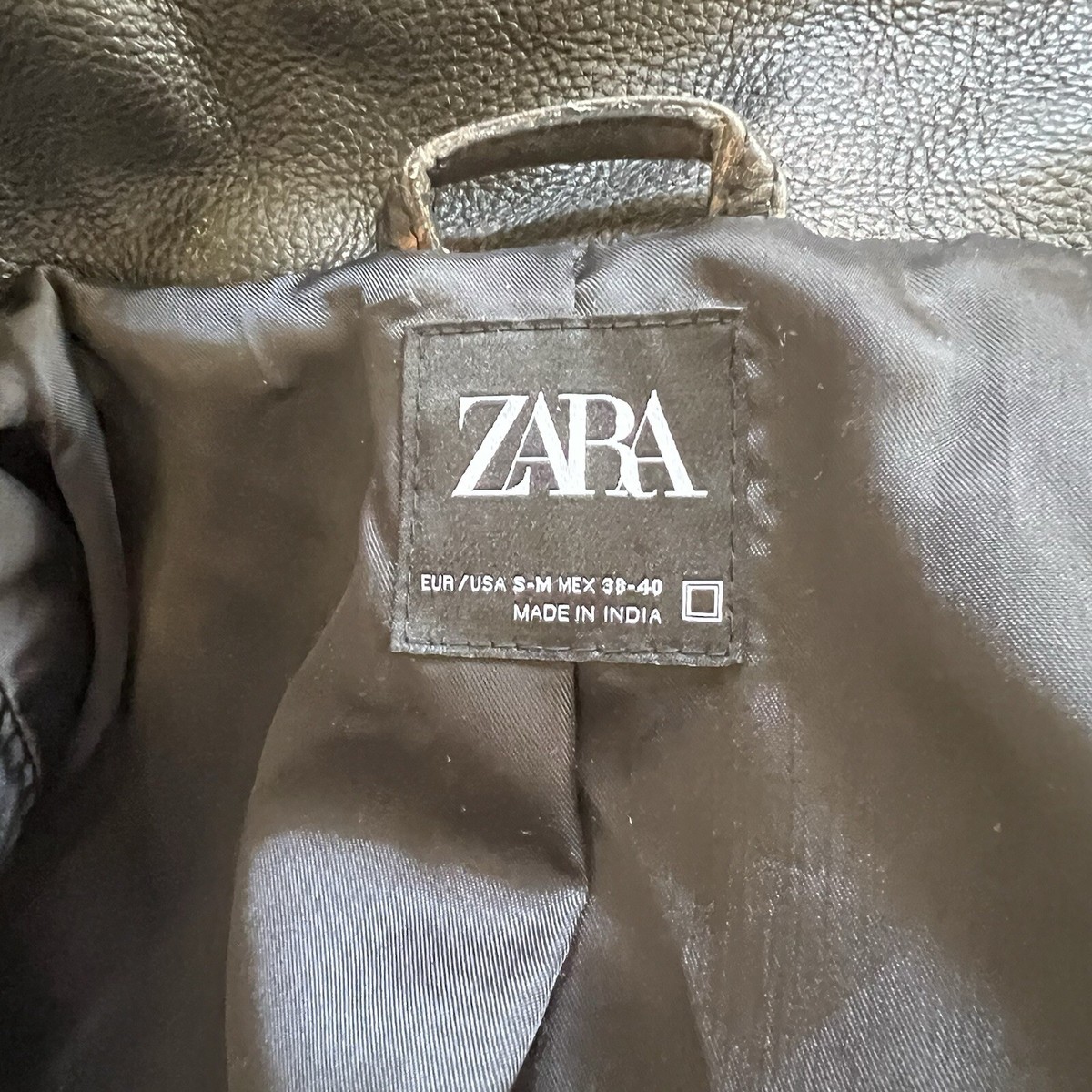 ZARA $619 Vintage Effect 100% Cow Leather Jacket Mens S/M Unisex 