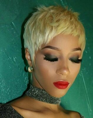 Blonde Pixie Cut Wigs for Sexy Women Short Blond Human Hair Wigs None Lace Wigs