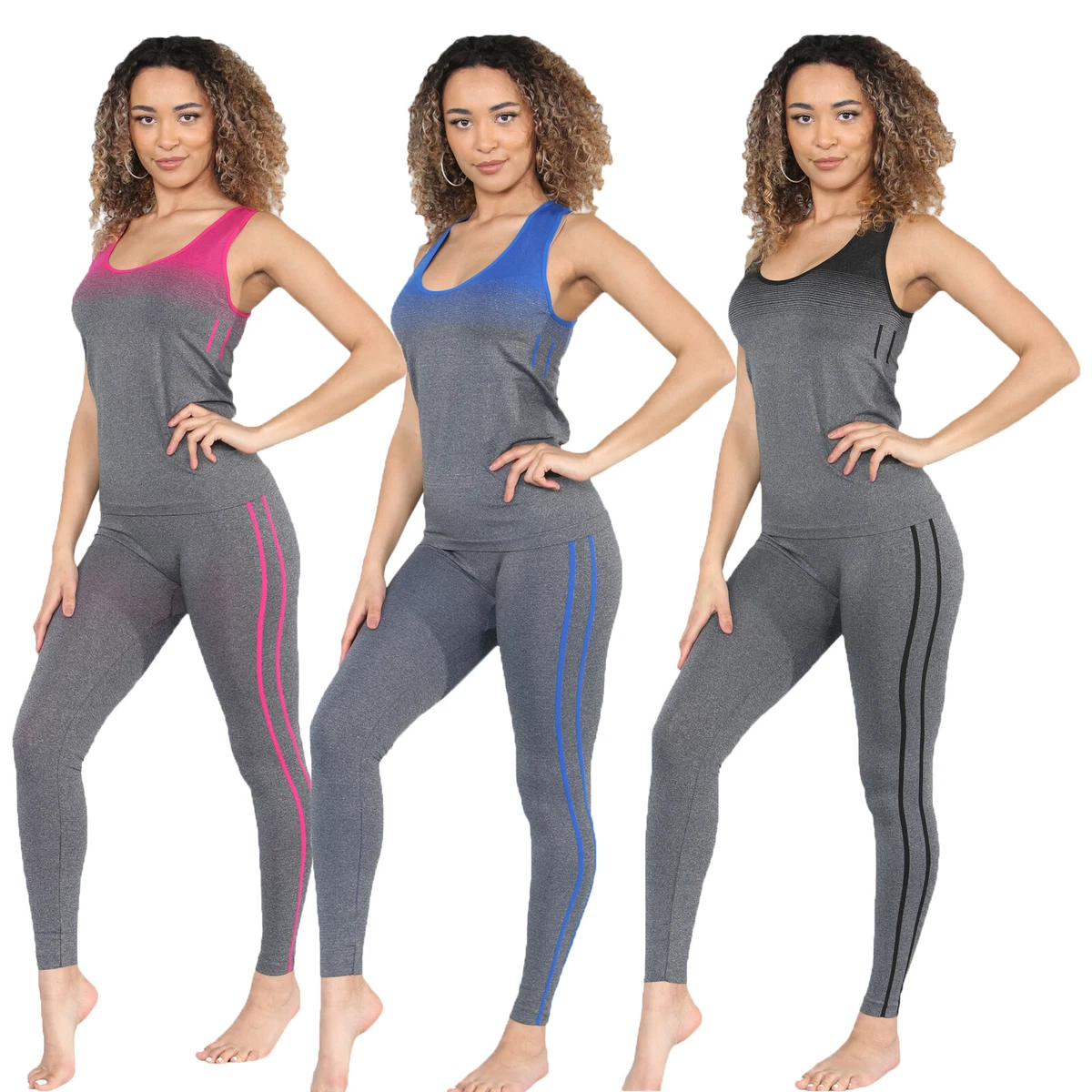 WOMENS GYM WEAR SUIT VEST LEGGINGS SET LADIES ACTIVE WEAR YOGA