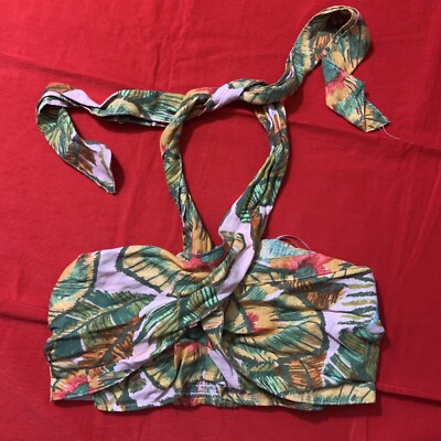 NWT Cynthia Rowley Multicolor Tropical Floral Bandeau Halter Crop Top Sz S