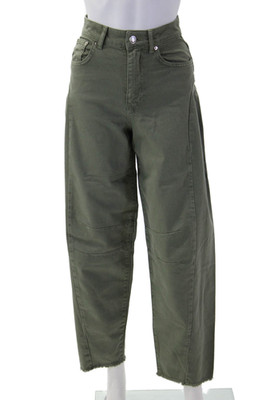 Aligne Womens Cropped Green Khakis Button 100% Organic Cotton Size 24