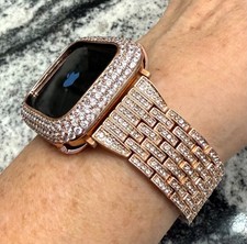 Series 4,5,6,SE 44mm Rose Gold Lab Diamond Apple Watch Bezel  Apple watch band