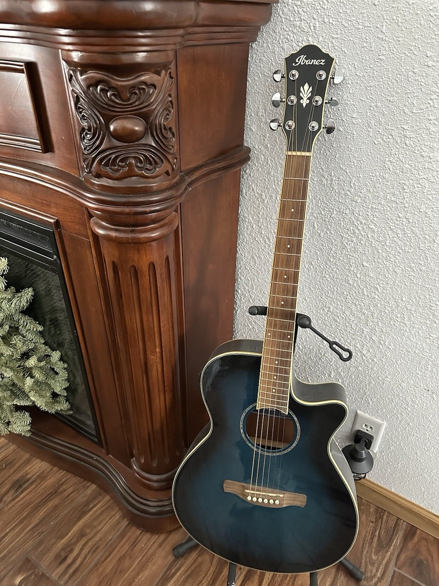Ibanez 6 String Acoustic-Electric Guitar Blue Cutaway Right-Handed