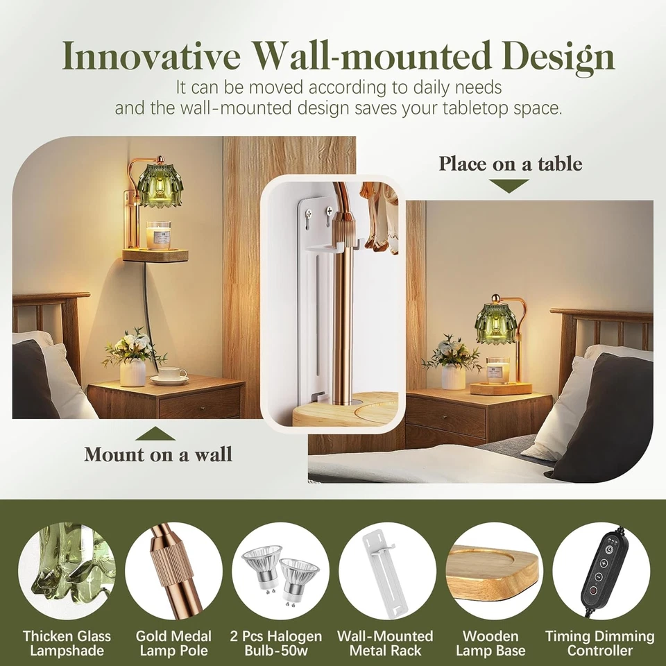 Lámpara Calentador de Velas con Temporizador Atenuador, Cera Moderna para Verde Perfumado  Foto 4 de 4