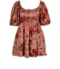 Zimmermann Floral Mini Dress Womens 6 Pink Linen