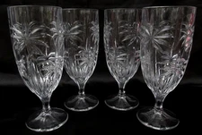 🍹 Shannon Crystal: South Beach Collection Palm Water Goblets 🌴Signed, Set of 4