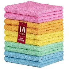 10 Pack 100 Cotton Wash Cloth, Luxurious Soft, 12 x 12 inch Ultra Absorbent