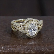 2.50 Ct Oval Lab-Created Diamond Wedding Bridal Ring Set 14K Yellow Gold Plated