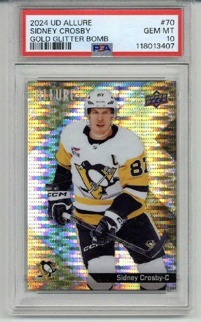 2024 UPPER DECK ALLURE GOLD GLITTER BOMB #70 SIDNEY CROSBY /199 PSA 10 LOW POP