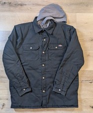 Dickies Canvas Jacket Mens L Black Hooded Quilted Lined Chore Work Jacket