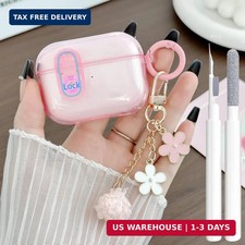 Cute Magsafe Case for Airpods Pro 2 Cover Lock Clip for Girl Women with Pom pom
