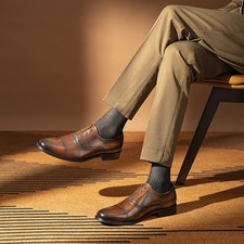 Mens Business Formal Dress Shoes Genuine Leather Brogue Oxfords Pointy Toe Shoes