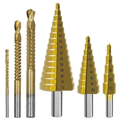 6 Stück 4 mm-32 mm Spiral Stufenkegelbohrer Titannitrid Beschichtung Metall Lochschneider