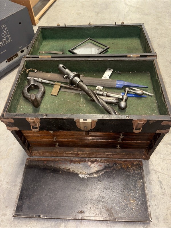 Vintage 7 Drawer Oak Wood Machinist Tool Chest Antique