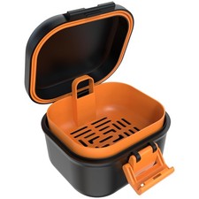 ARGOMAX Leak Proof Denture Bath Cup, Portable Soaking Black Shell  Orange