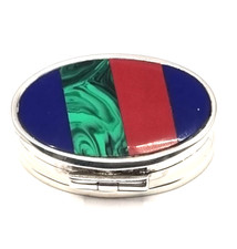 925er ART DECO Sterling Silber Tabak Dose / Pillendose + bunte Emaille Malerei