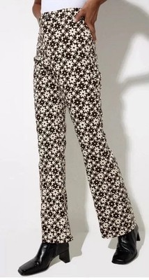 MOTEL ROCKS Zoven Flare Daisy Floral Trouser M Pants Patchwork Denim Brown NWT