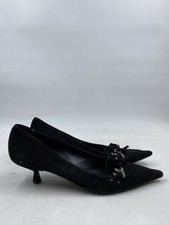 Prada Chain Link Black Suede Pump W 8.5