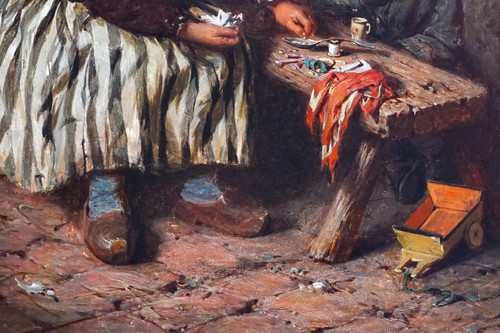 FINE c1872 "SHARING SWEETS" EDWIN THOMAS ROBERTS 1840-1917 ANTIQUE OIL PAINTING - Picture 6 of 14