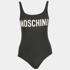 Moschino Couture Black Logo Print Jersey Swimsuit S