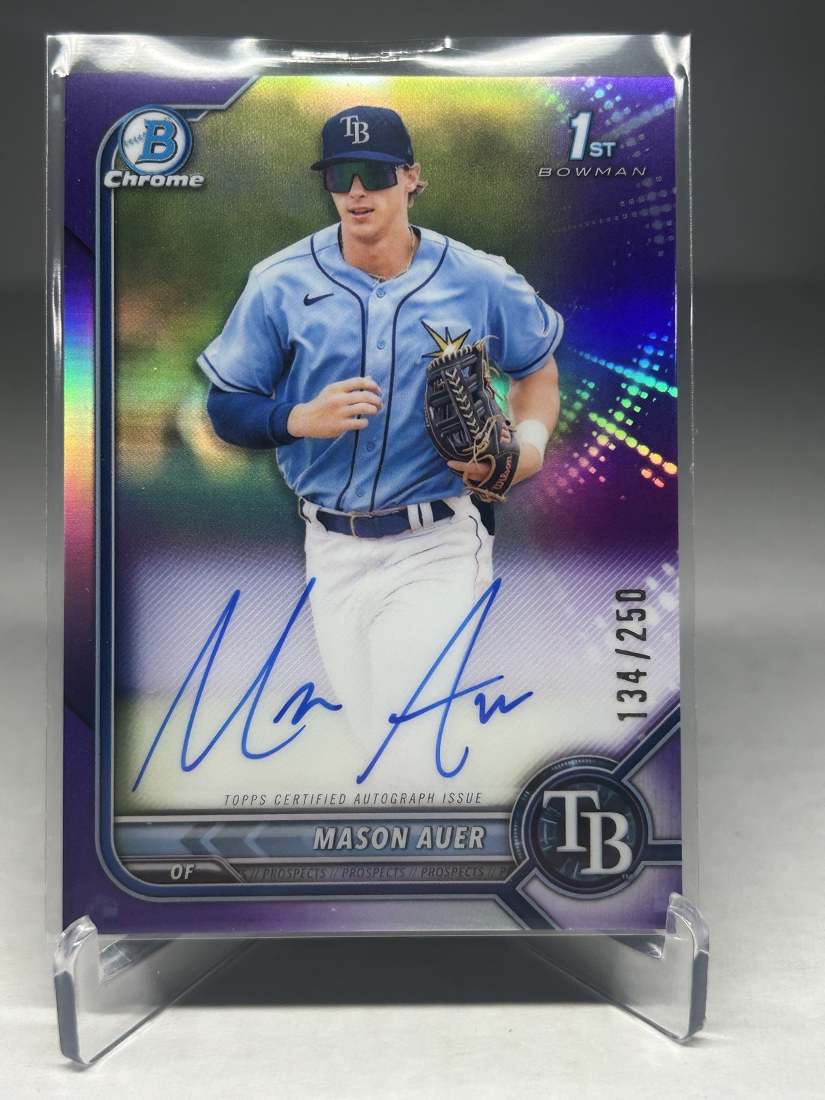 2022 Bowman Chrome Mason Auer 1st Purple Refractor Auto /250