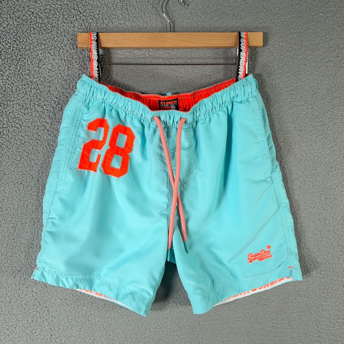 SUPERDRY Swim Shorts Mens Large Blue Japanese Spellout When Wet Water Polo