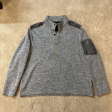 Greg Norman Shark Mens Large Gray Snap Mock Neck Pullover Fleece Golf Sweater