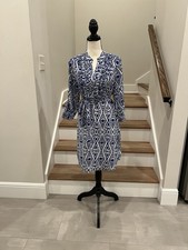 Blue And White Okay Print Tie - Waist Knee Length Dress