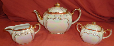 Vintage Sadler Würfel Teeservice Teekanne Milchkännchen Zuckerdose Sahne Perle Glanz lesen d