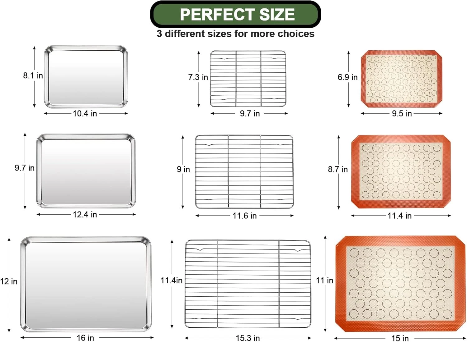 Baking Set Stainless Steel Sheet Pan with Cooling Rack & Silicone Mat Set