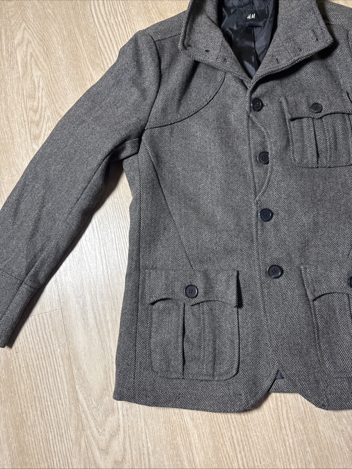 H&M Military Style Elbow Patchwork Wool Coat Size 42R thumbnail 11