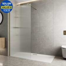 Image of Walk In Wet Room Shower Screen Frameless 8mm Fluted Glass Brushed Brass 1400mm