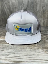 Vintage 80's Regul Tire Flat Brim Grey Trucker Snapback Hat Baseball Cap Patch