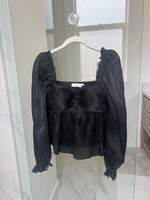 ASTR the Label Women’s Black Sheer Long Sleeve Peplum Top Size Small