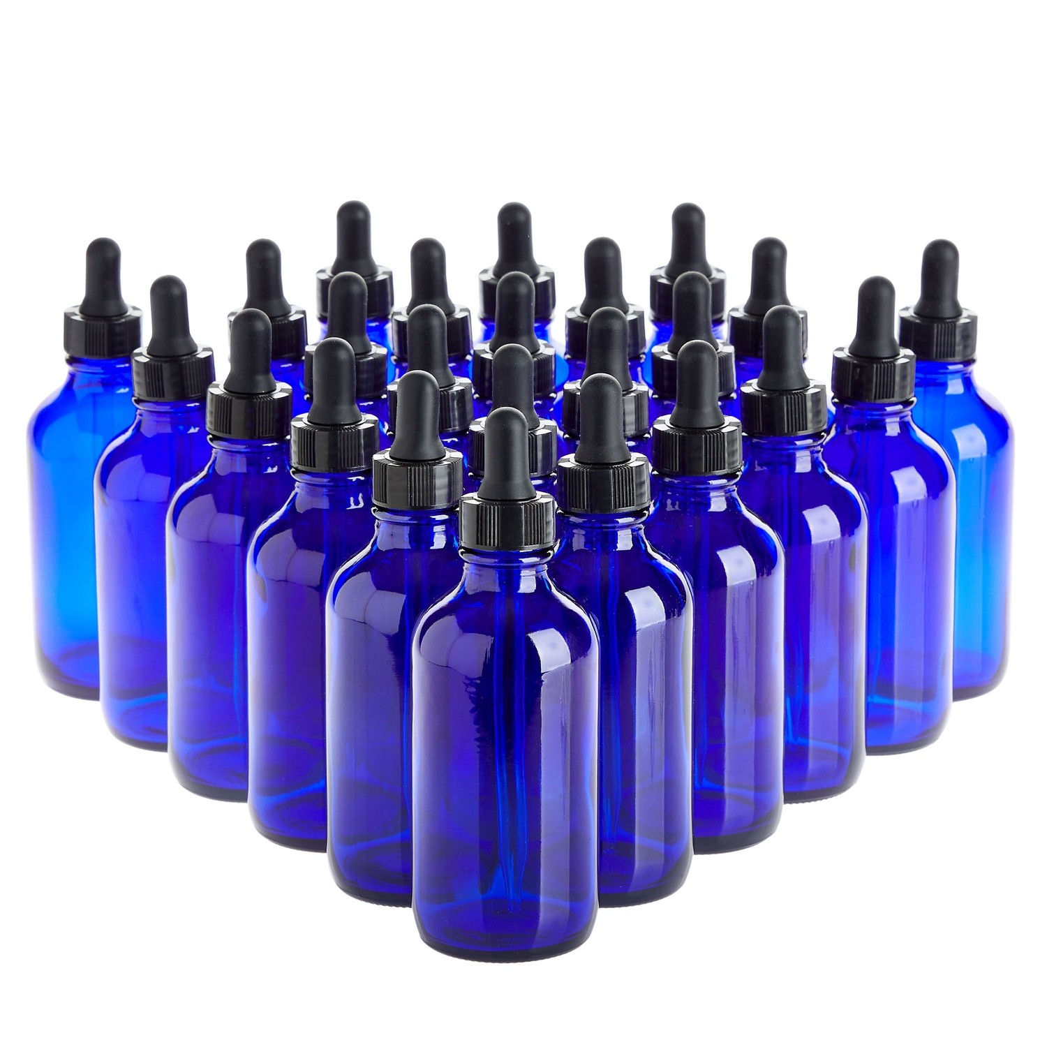 24 Count 4 oz Blue Glass Dropper Bottles & 6 Funnels for Essential Oils, 120 ml