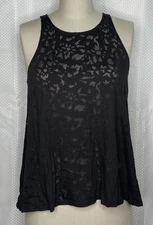 H&M WOMEN'S MOTIF TANK TOP ROUND NECK SLEEVELESS BACK ZIPPER BLACK SIZE SMALL